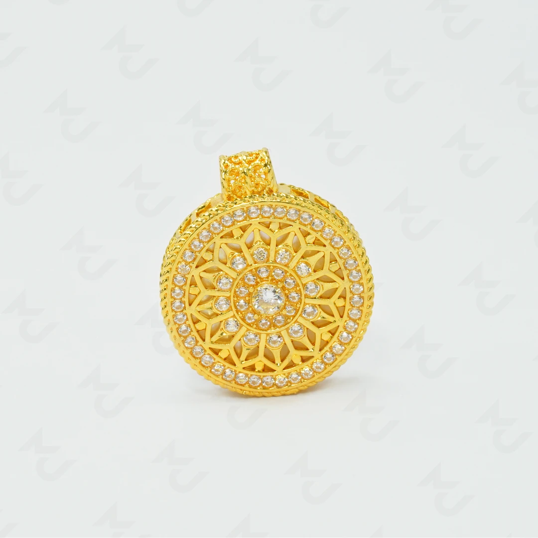 18k金白贝满镶太阳花罗盘吊坠【QL07453】