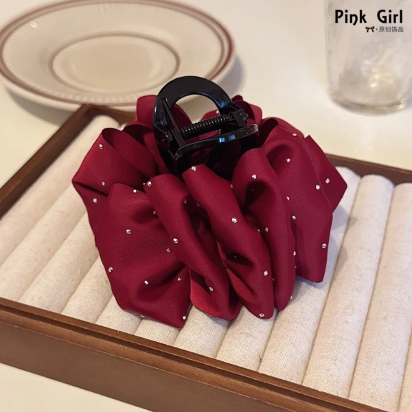 Pink Girl  Z945气质时尚红色发卡8cm满天星发夹后脑勺盘发夹