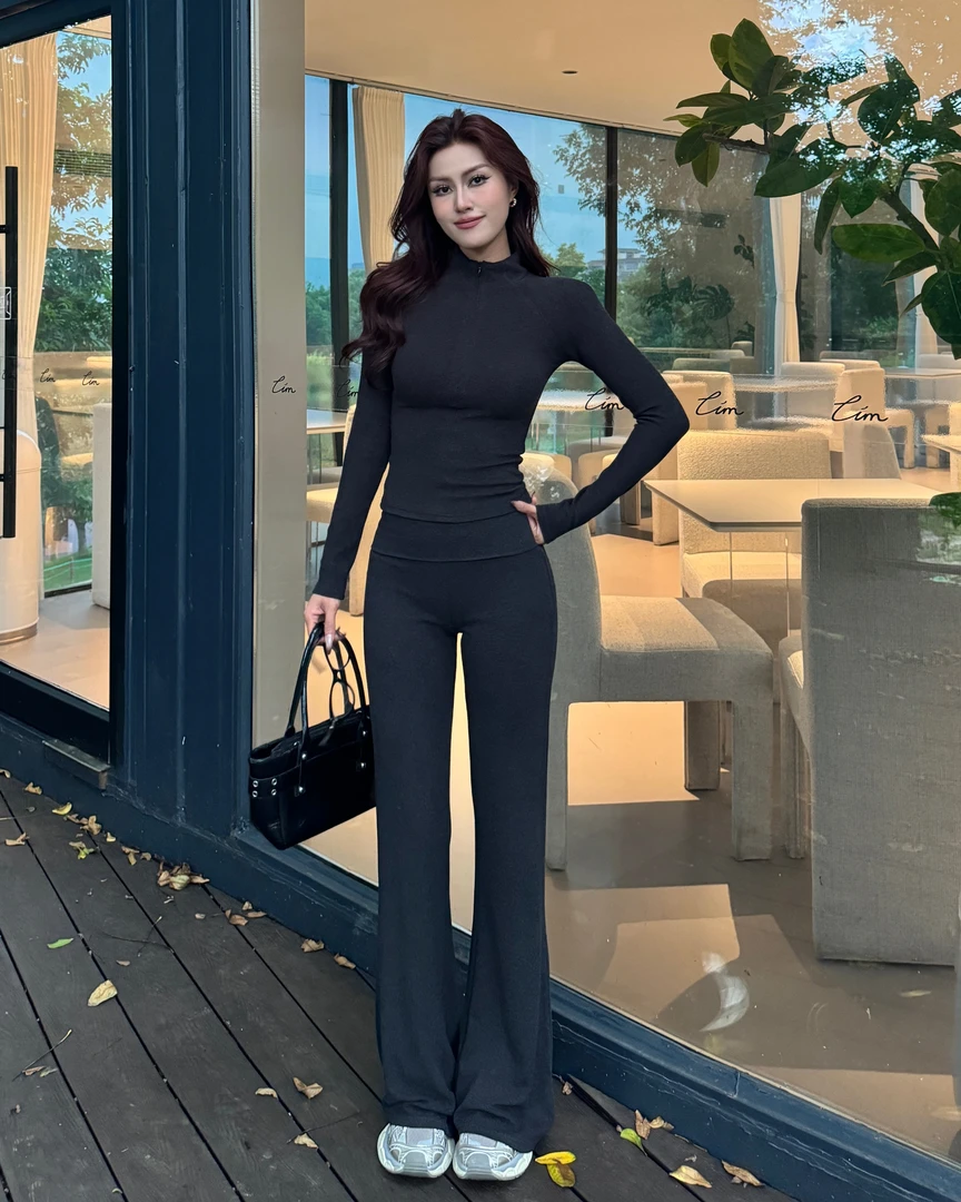 【Aliu自制】辣妹长腿密钥~秋冬低腰翻边喇叭裤修身高弹休闲裤欧美