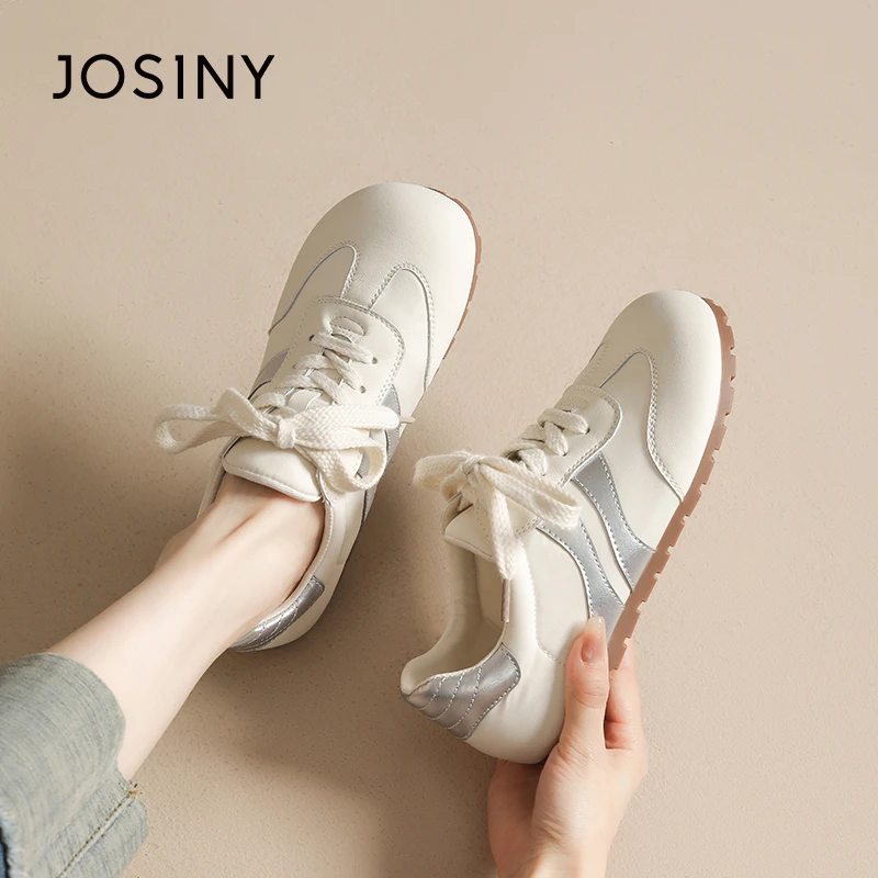 卓诗尼德训鞋女款2025新款银色百搭休闲鞋软底运动小白鞋透气板鞋