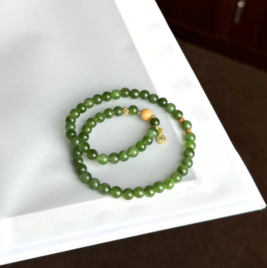 和田玉碧玉双圈手串6mm（多样性发其一）