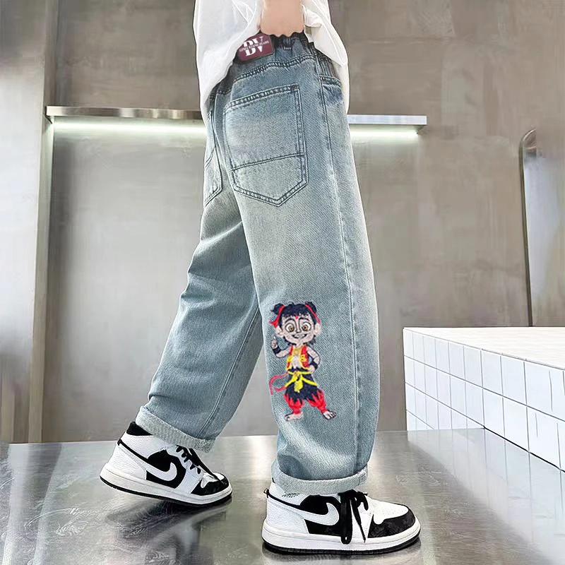 哪吒爆款男童牛仔裤春秋款弹力新款春款中大童帅气儿童男童裤子