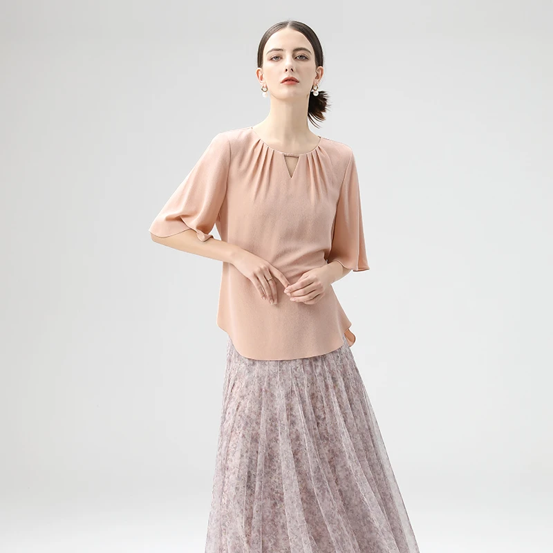 【鬼绉真丝】粉色真丝桑蚕丝女士衬衫2025春季新款休闲时尚上衣女
