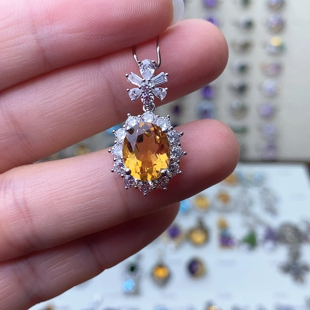 黄晶吊坠(不含链)银S925镶嵌檸****?一物一证