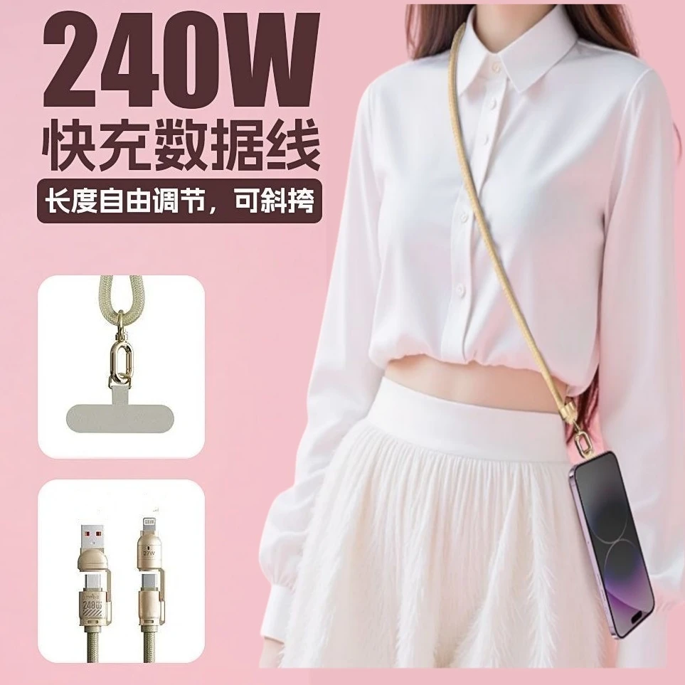 240w挂绳四合一便携通用充电线防丢斜挎可调节长度男女手机数据线