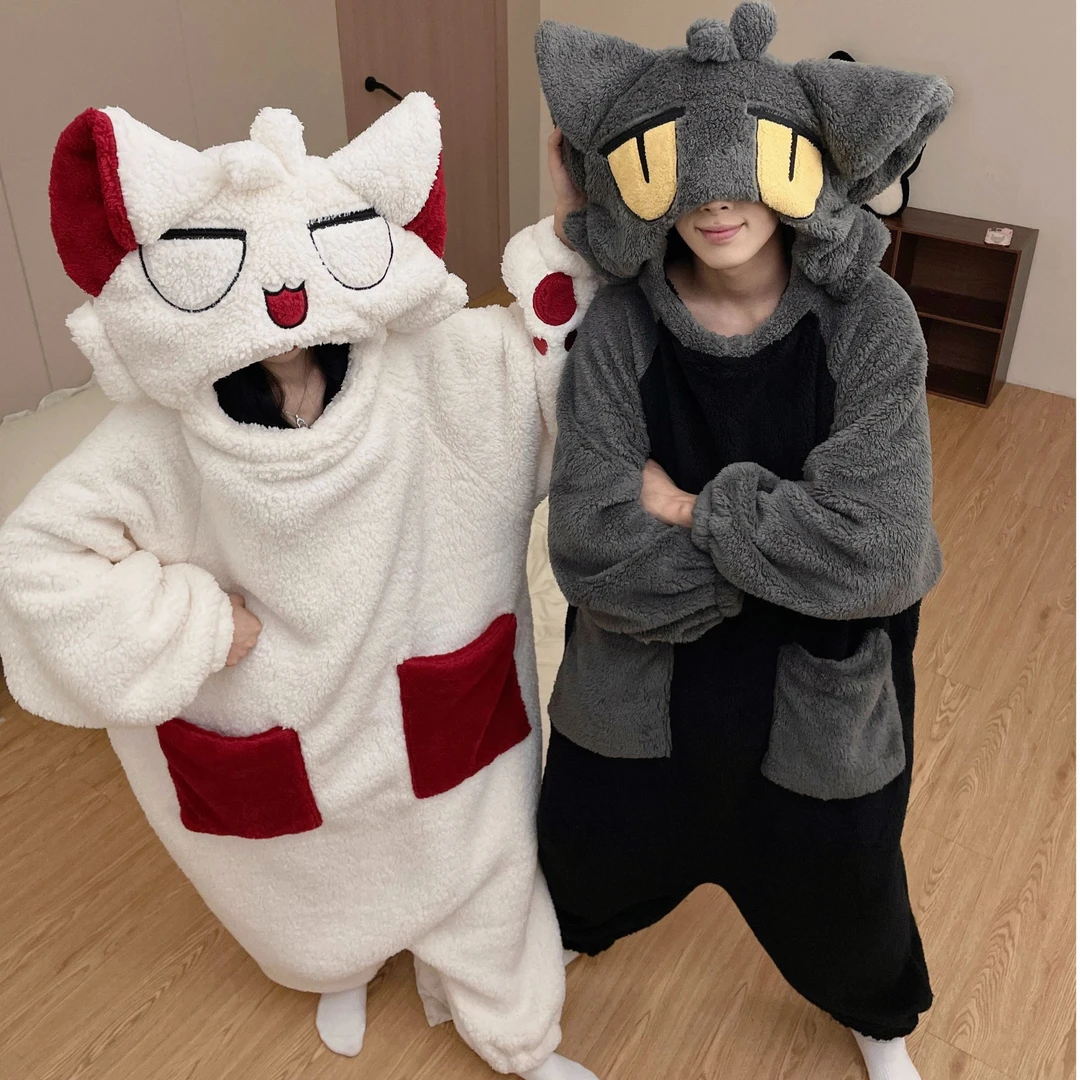 情侣连体睡衣加厚保暖珊瑚绒睡袍可爱卡通搞怪连帽玩偶服可外穿冬