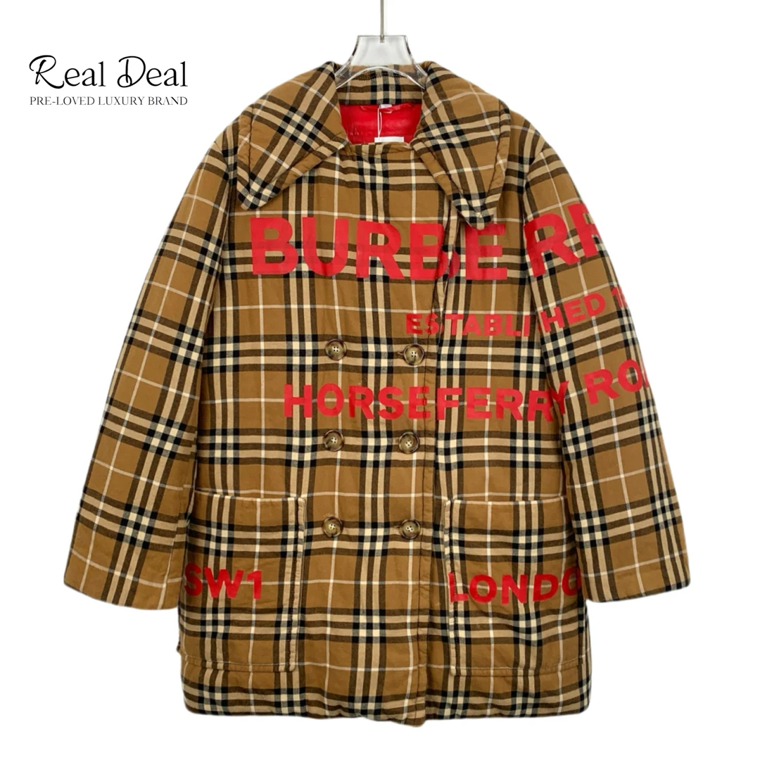95新 BURBERRY/博柏利 H12760 格纹logo字母印花棉服 S码