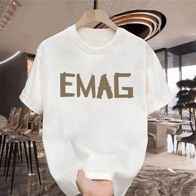 V/雅鹿夏季男士短袖轻奢透气纯棉宽松印花圆领休闲半袖潮流高品质