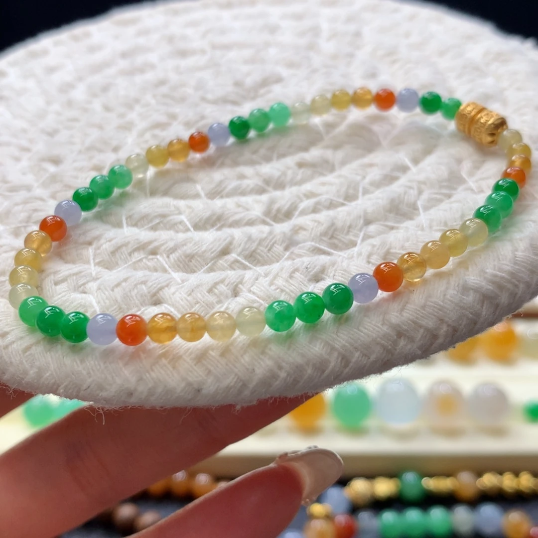 定制翡翠未镶嵌 毛货抛光定制 冰种小米珠多宝单圈 买断