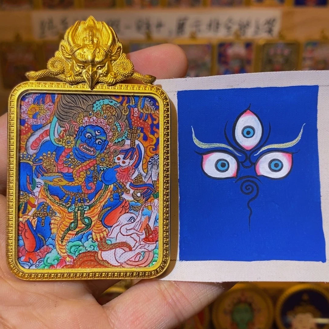 吊坠春***清大黑天纯手绘唐卡