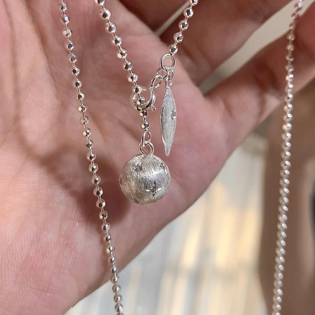坠链均925银 通体银星芒拉丝圆球项链小众高级感细闪秋冬叠戴波光