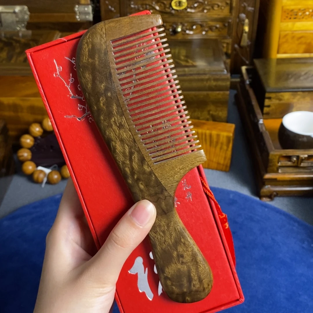 金丝楠阴沉木 龙胆纹 美人梳18cm