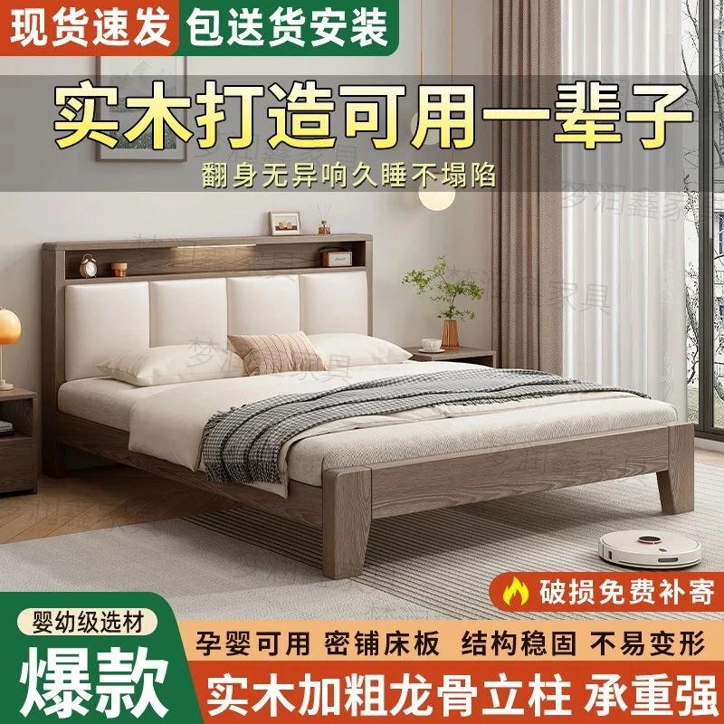 实木床现代双人小户型简约家用出租房单人床落地式新款儿童床简约