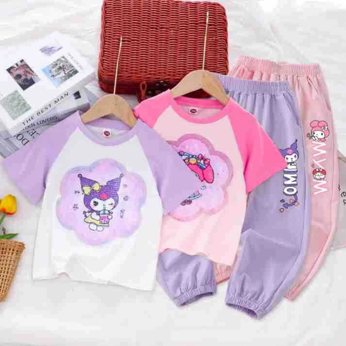 防蚊裤套装儿童短袖T恤防蚊裤套装夏天童装透气防蚊裤女童插肩袖