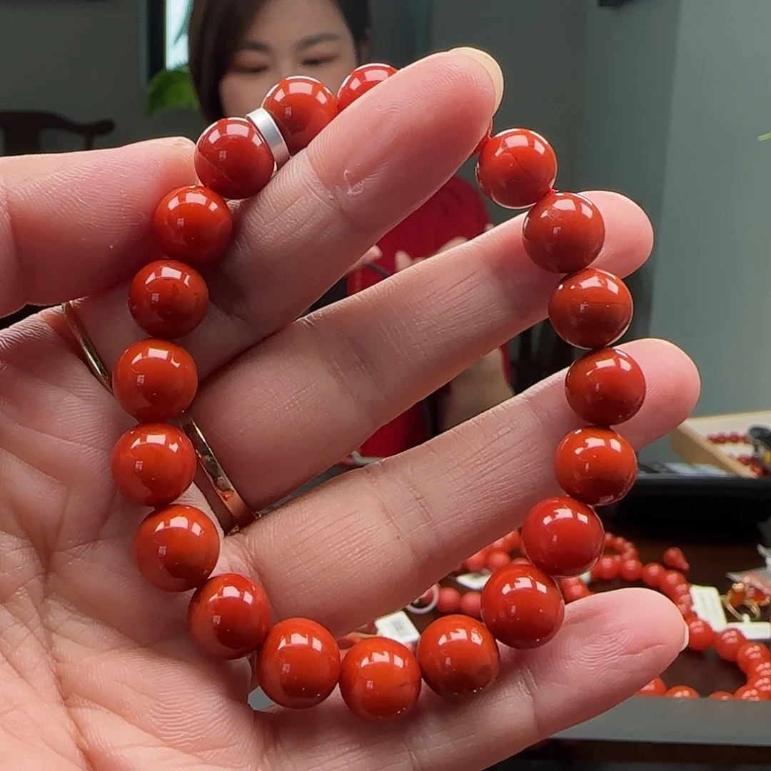 南红玛瑙未镶嵌瓦西牛血火焰纹典藏级圆珠9mm