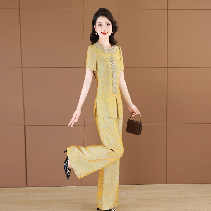 【两件套】26587梦晚夏季贵夫人轻奢气质时尚休闲收腰显瘦套裤-JHY