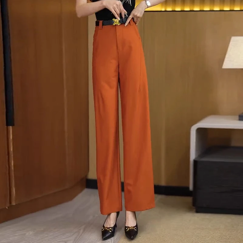 拉夏贝尔高腰阔腿西装裤女2025夏季新款薄款女宽松直筒裤潮流百搭