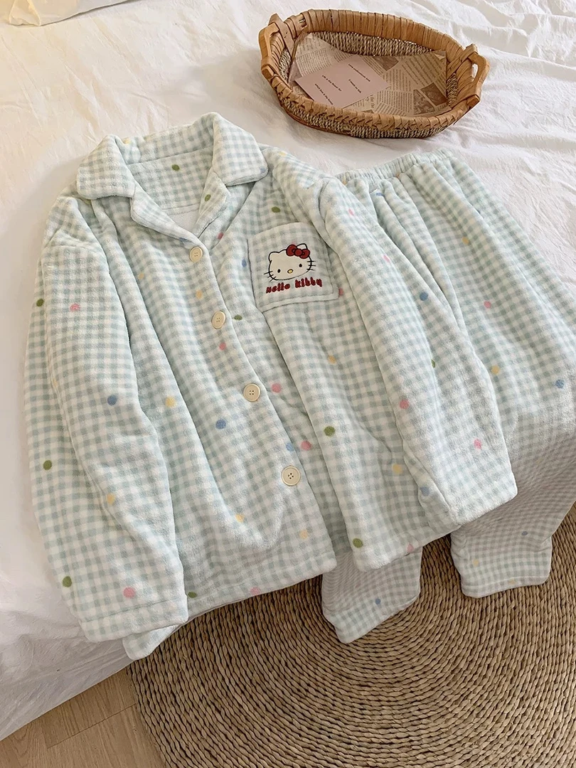 长袖冬季法兰绒睡衣加厚家居服套装睡衣睡衣女款爆款睡衣女秋冬款