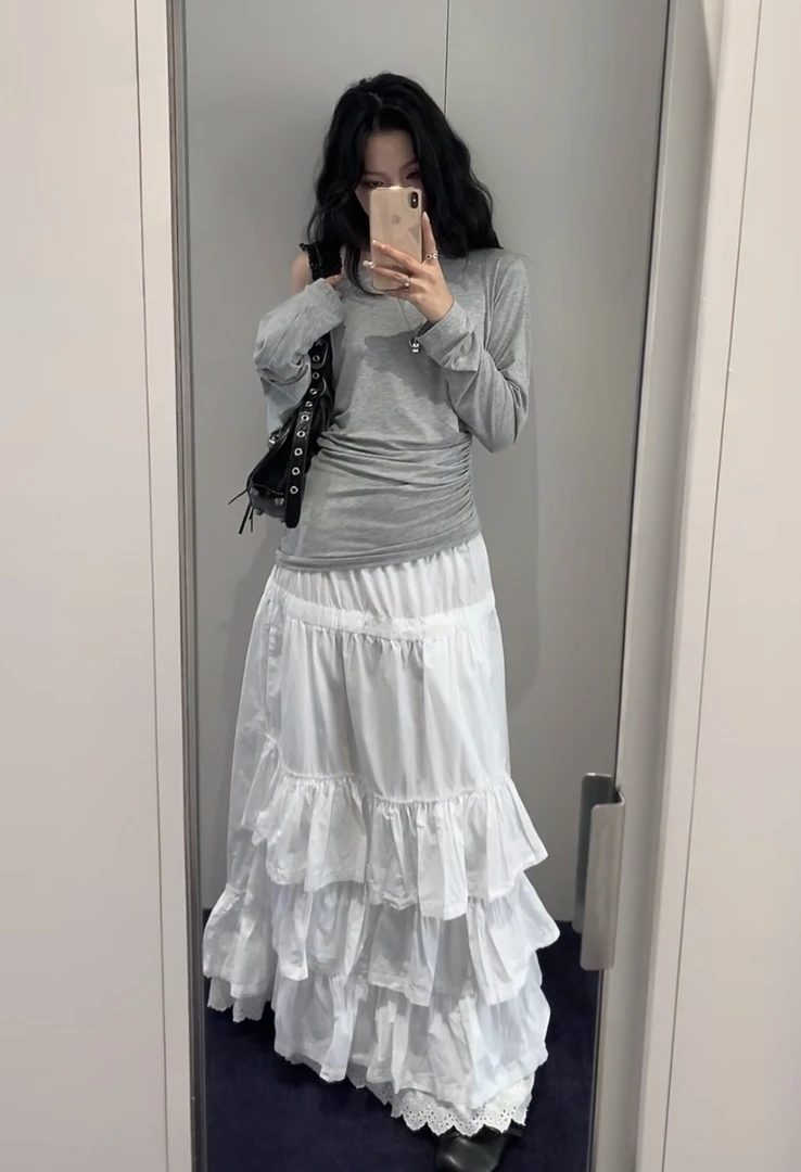 【Vera】YY正确版本分层蛋糕半身裙 女长款卷边腰头高腰白色褶皱