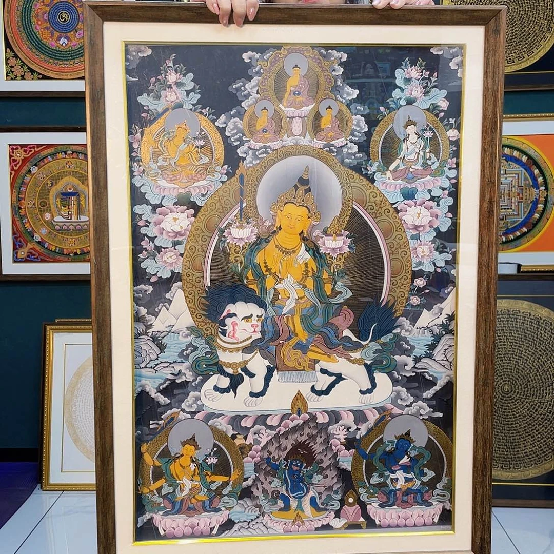 卷轴画手绘唐卡 文殊带框