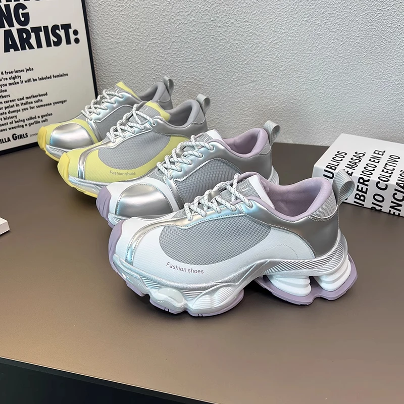 高颜值老爹鞋2025夏季薄款透气百搭增高网面透气运动鞋超轻休闲鞋