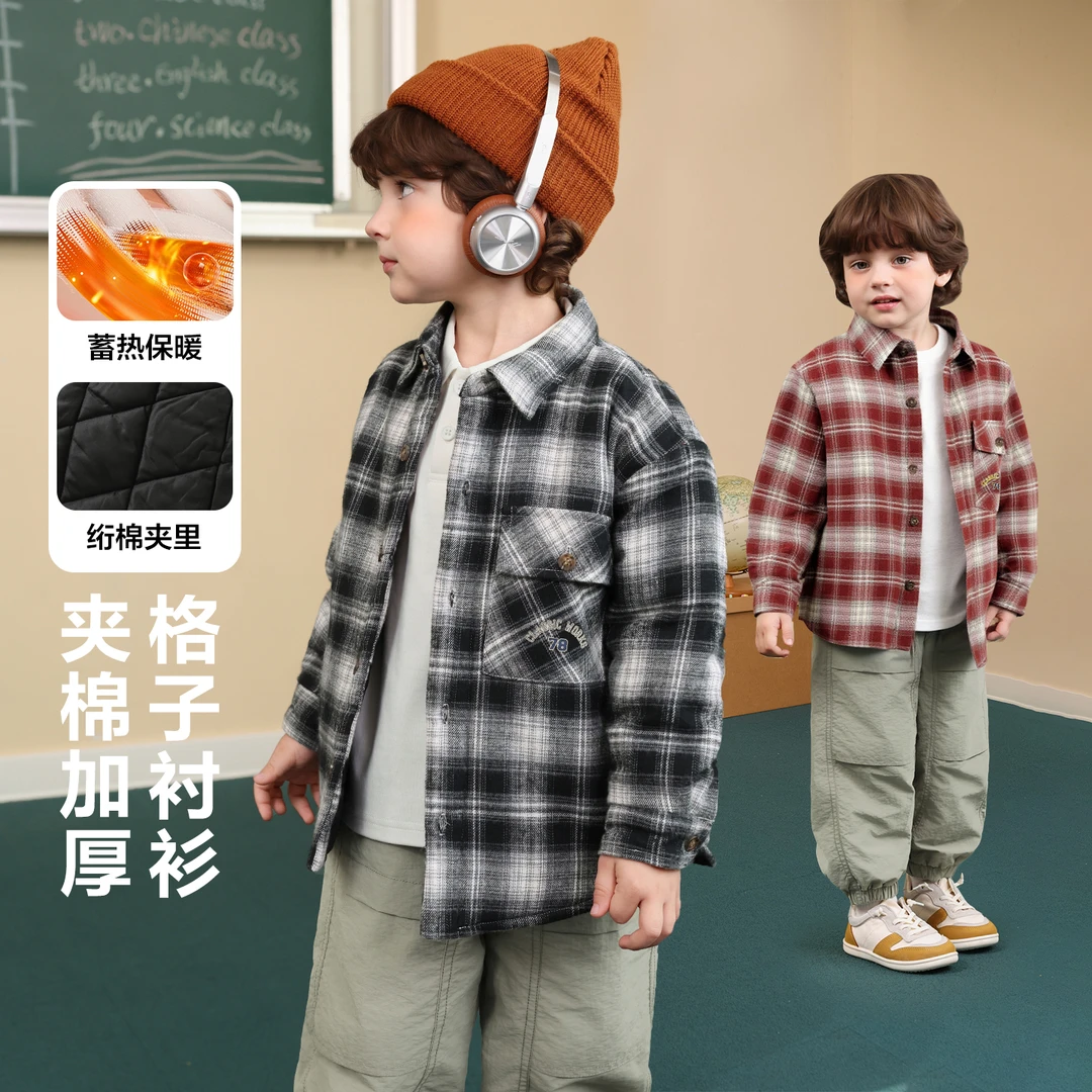 【R系列绗棉格子衬衫】右欧男童冬新款童装儿童宝宝加厚衬衣U16844