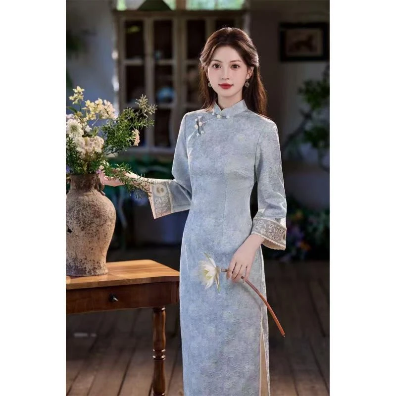 苏故里【云裁】文艺气质修身高端日常旗袍奢华气质单层衣长120