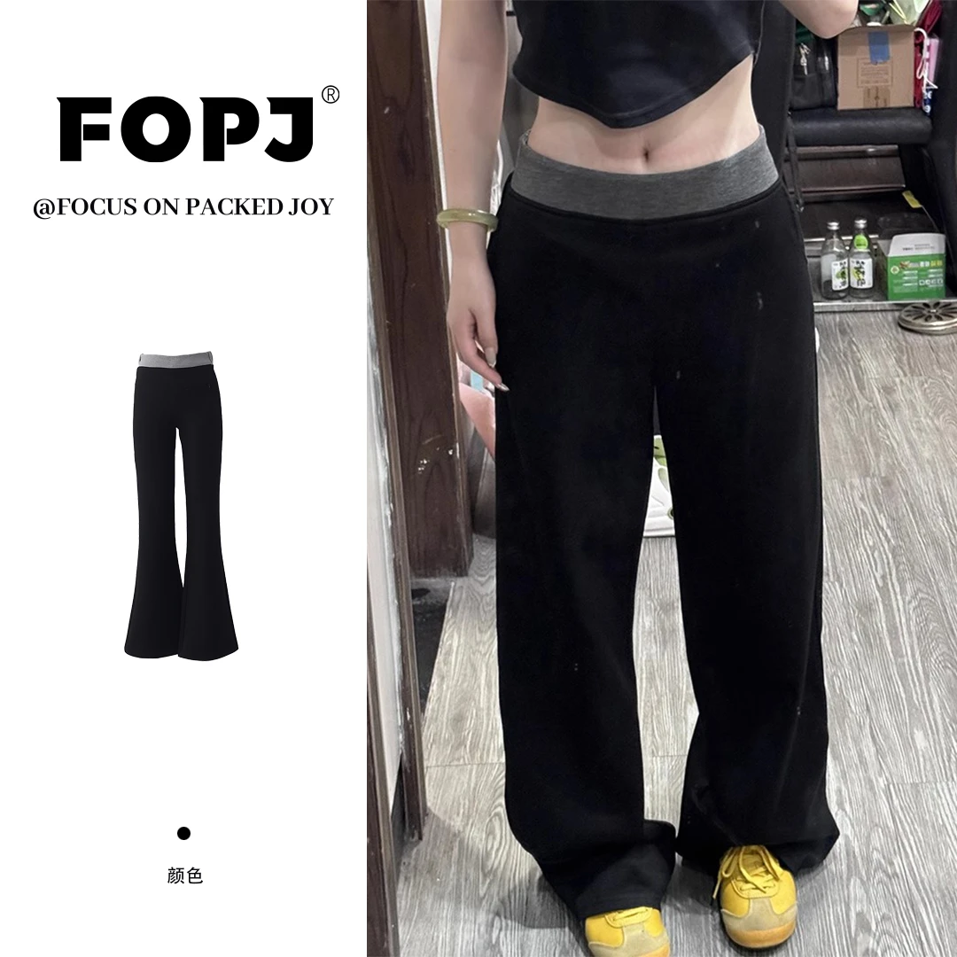 FOPJ春季时尚运动瑜伽裤黑色低腰喇叭裤垂感修身显瘦微喇休闲裤子
