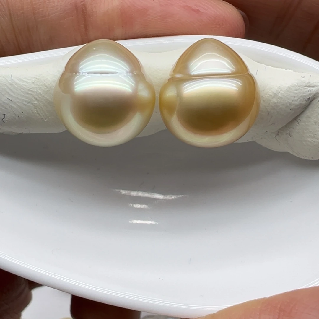 海水珍珠未镶嵌金珠巴洛克裸发13+mm