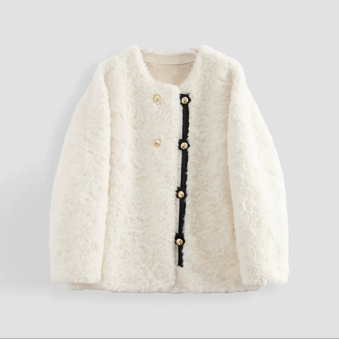 秋冬新品！女士秋冬季百搭时尚麂皮绒皮毛一体外套E719
