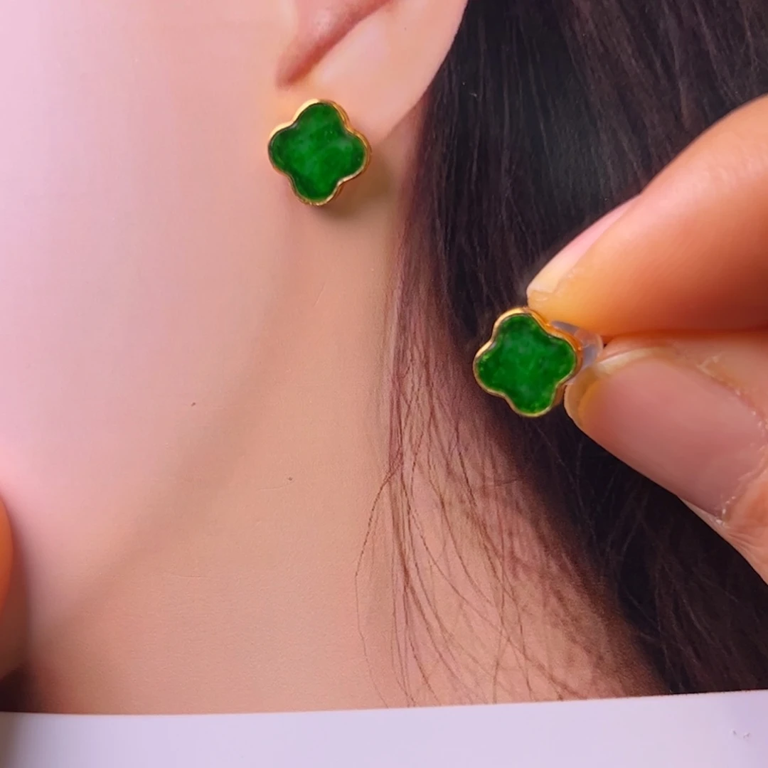 翡翠耳饰18K金镶嵌耳钉