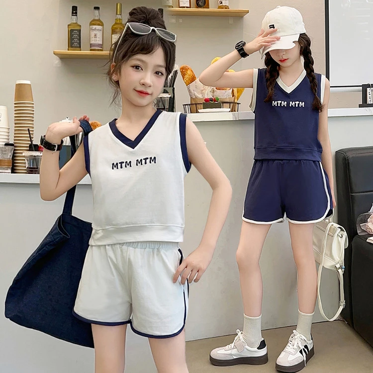 女童套装2025夏季新款休闲运动背心套装6-12岁15中大童显瘦洋气