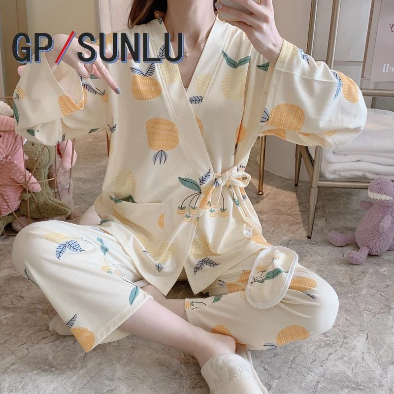 日本小众GP日系和服春秋季棉质睡衣女长袖ins风清新可爱菠萝学生