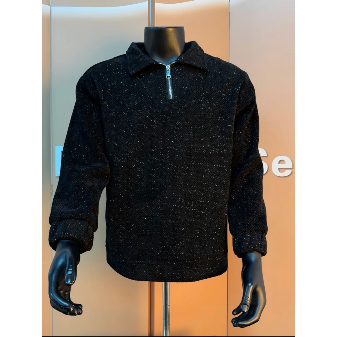 满天星半拉链卫衣男款冬季加绒加厚polo衫翻领长袖高级感情侣外套