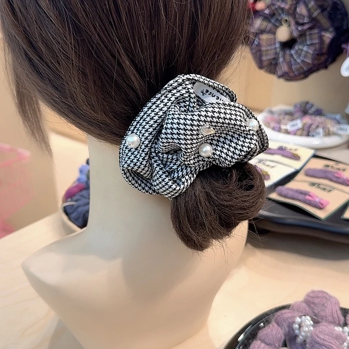 黑白格子珍珠钻发圈