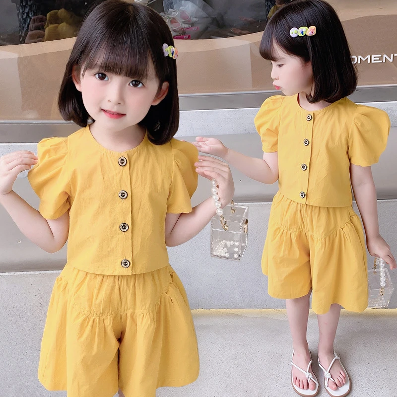 【5.16万人收藏】女童黄色阔腿裤休闲套装2025夏季新款时尚小女孩