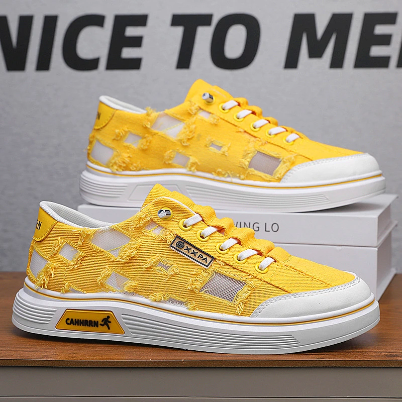 帆布镂空板鞋休闲鞋潮流小白鞋时尚百搭学生潮鞋男鞋鞋子透气夏季