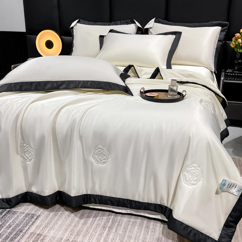 夏季冰丝凉感夏被四件套高档纯色冰丝薄被子薄款空调被机洗夏凉被