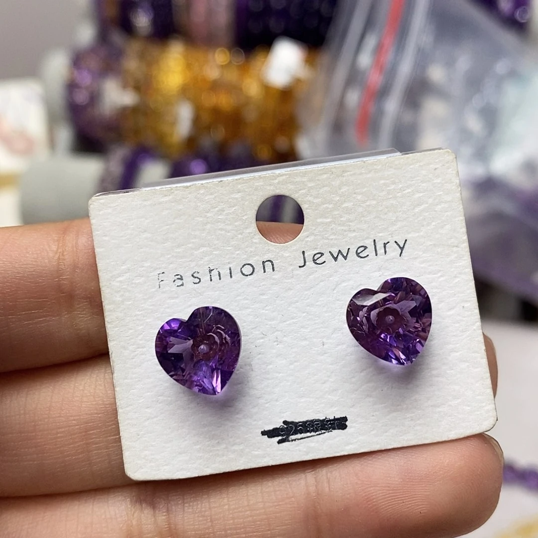 紫晶耳饰18K金镶嵌仙**?爱心