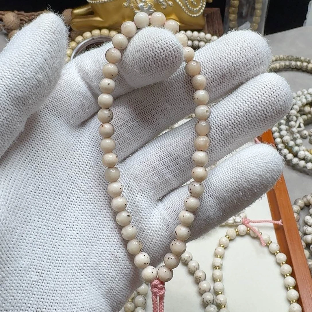 吊坠星月菩提石玉料6/6圆珠手持糯冰料通体留白小细星