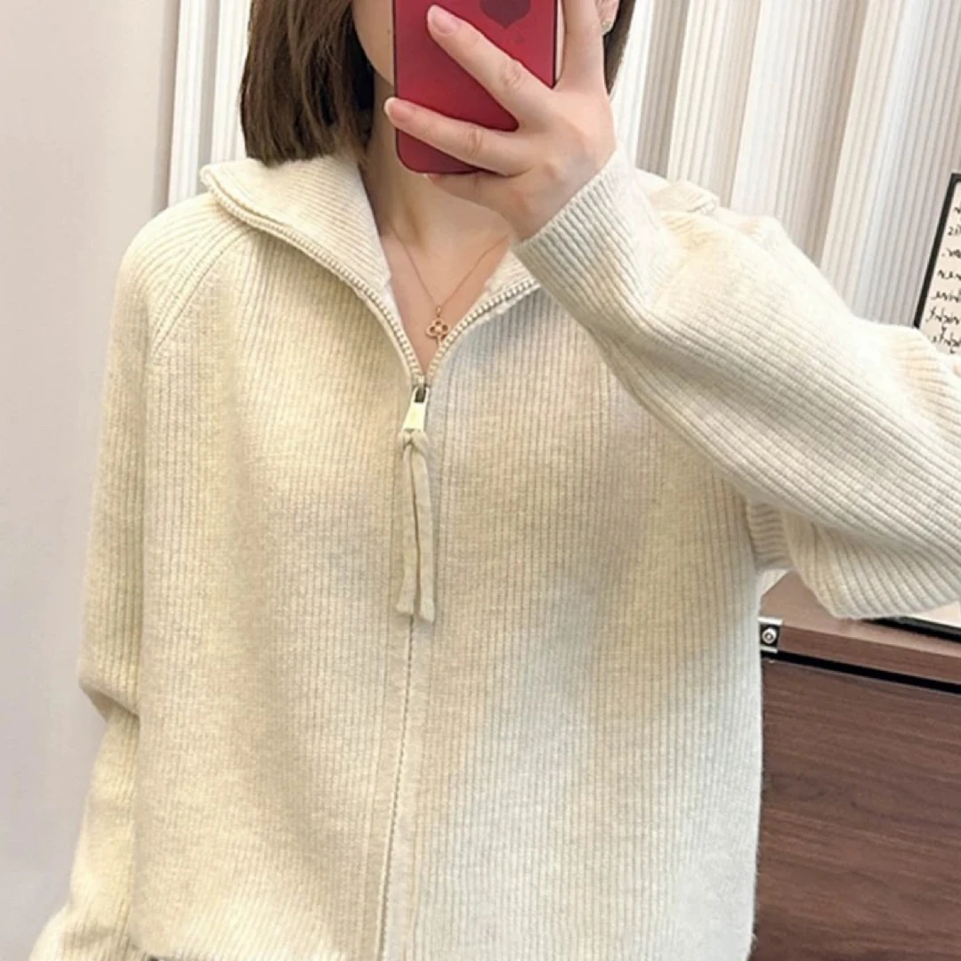 美美推荐130秋新款半高领拉链加厚慵懒风毛衣针织开衫外套