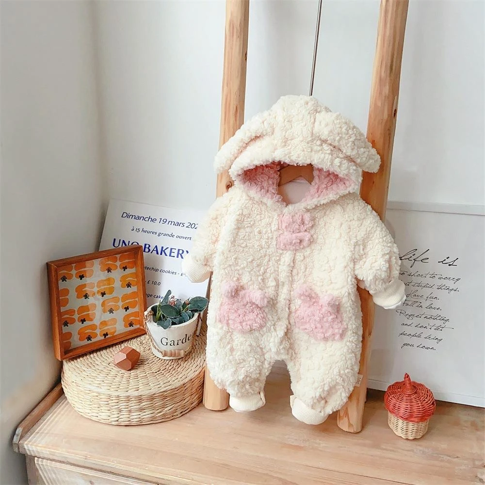 YeeHoO/英氏婴儿衣服秋冬新品加绒哈衣可爱兔子毛毛衣女宝宝