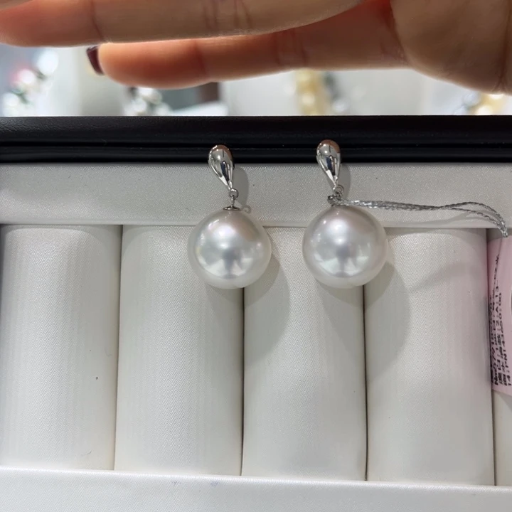 海水珍珠耳饰18K金镶嵌13-14mm