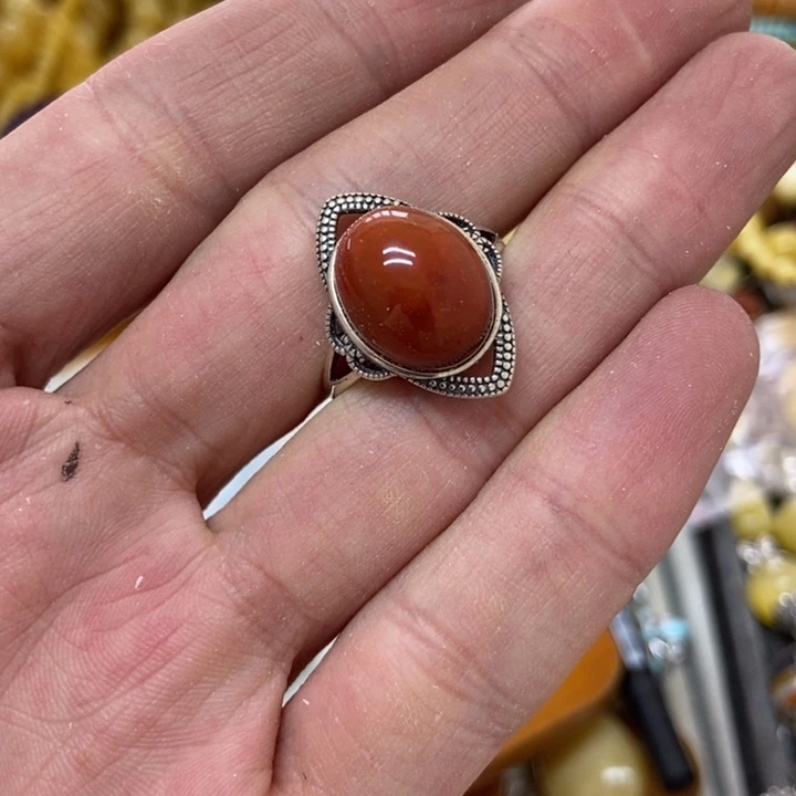 南红玛瑙戒指银S925镶嵌戒指