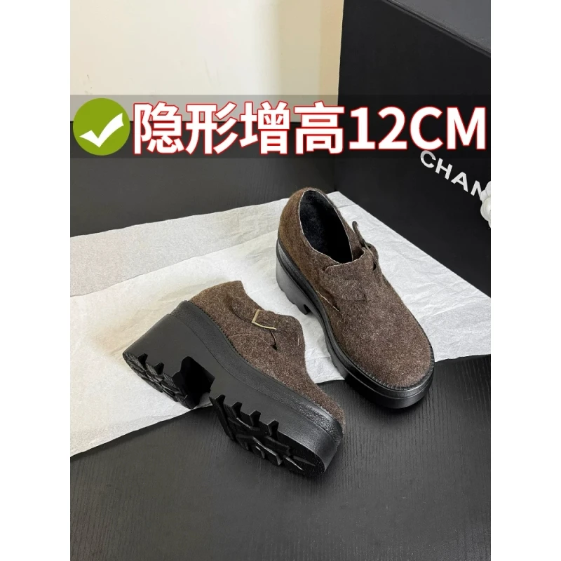 小个子内增高13cm勃肯鞋女新款松糕厚底高跟乐福鞋一脚蹬休闲单鞋