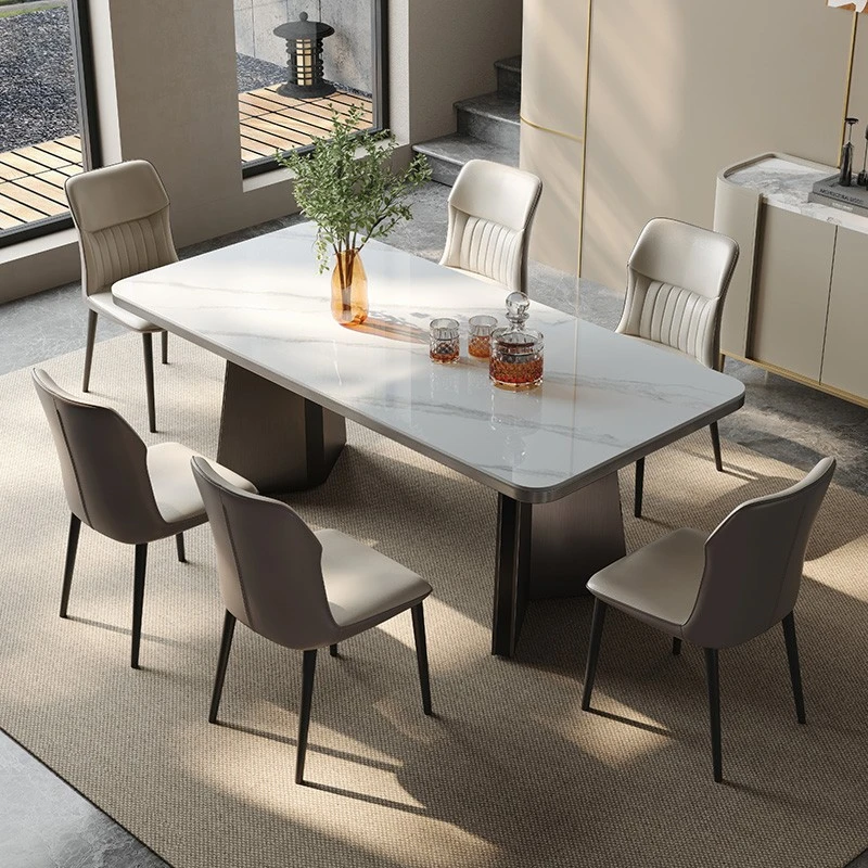 2025新款轻奢岩板餐桌椅高级感不锈钢现代简约小户型家用吃饭桌子