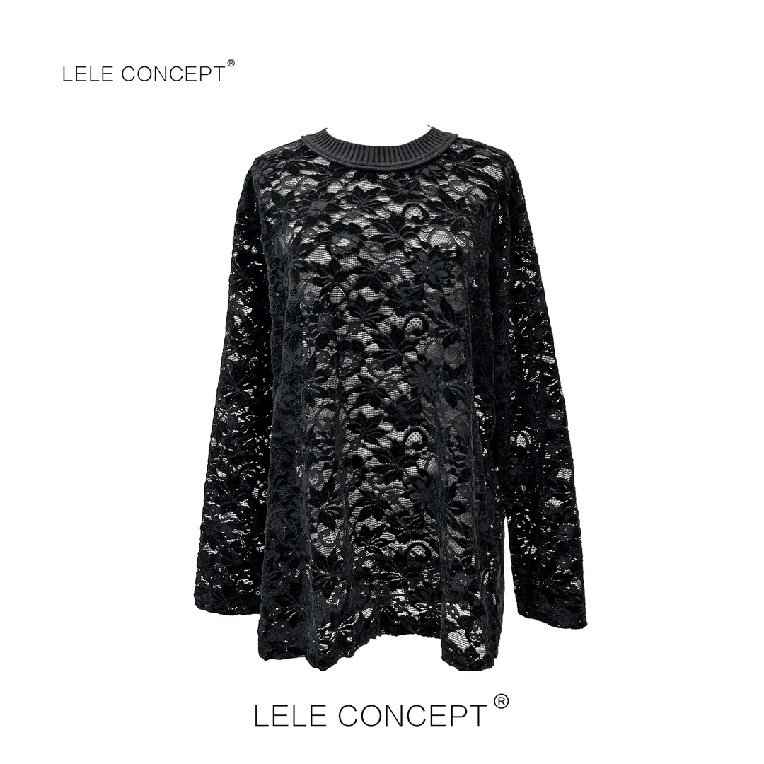 LELE CONCEPT丨时尚高级宽松蕾丝花两色上衣S0892