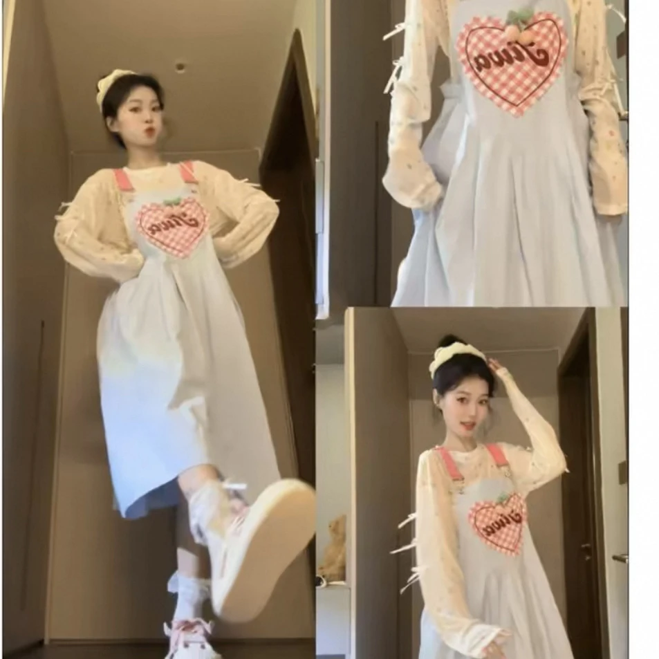 【茄子专属】背带连衣裙女春季2025新款宽松减龄中长款大摆裙子