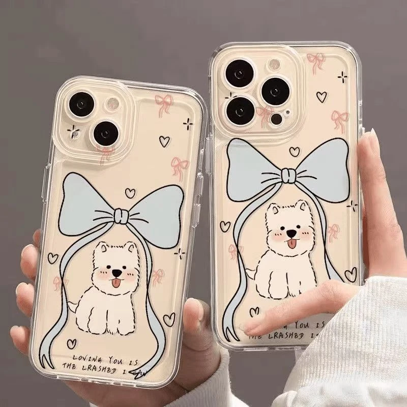 蝴蝶结西高地适用iPhone12/13手机壳11/15苹果全包16简约14防摔xr