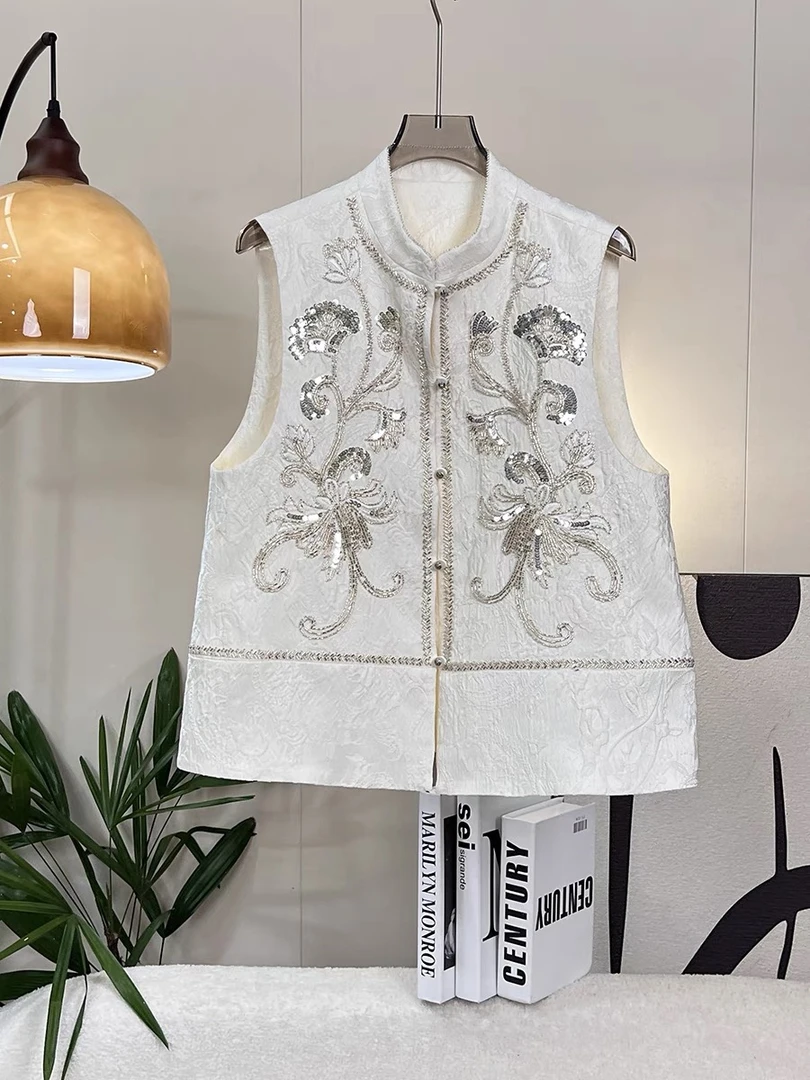 【重工】2025早春新款新中式国风立领刺绣轻奢时尚马夹女马甲7209